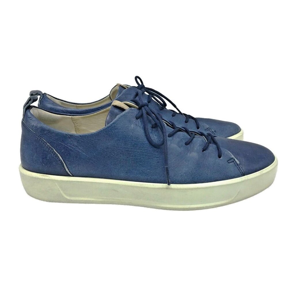 ECCO Mens 11/45 Soft Sneaker Blue Leather Shoes Leather Insoles